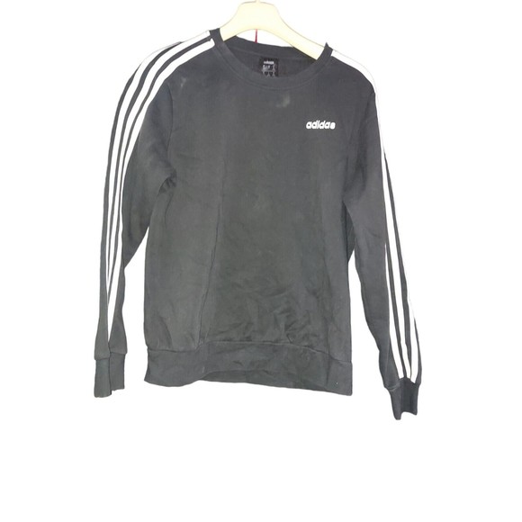 Adidas Crew Neck Sweatshirt Adult medium Black 3 White Stripes On Sleeves mens - Picture 1 of 2